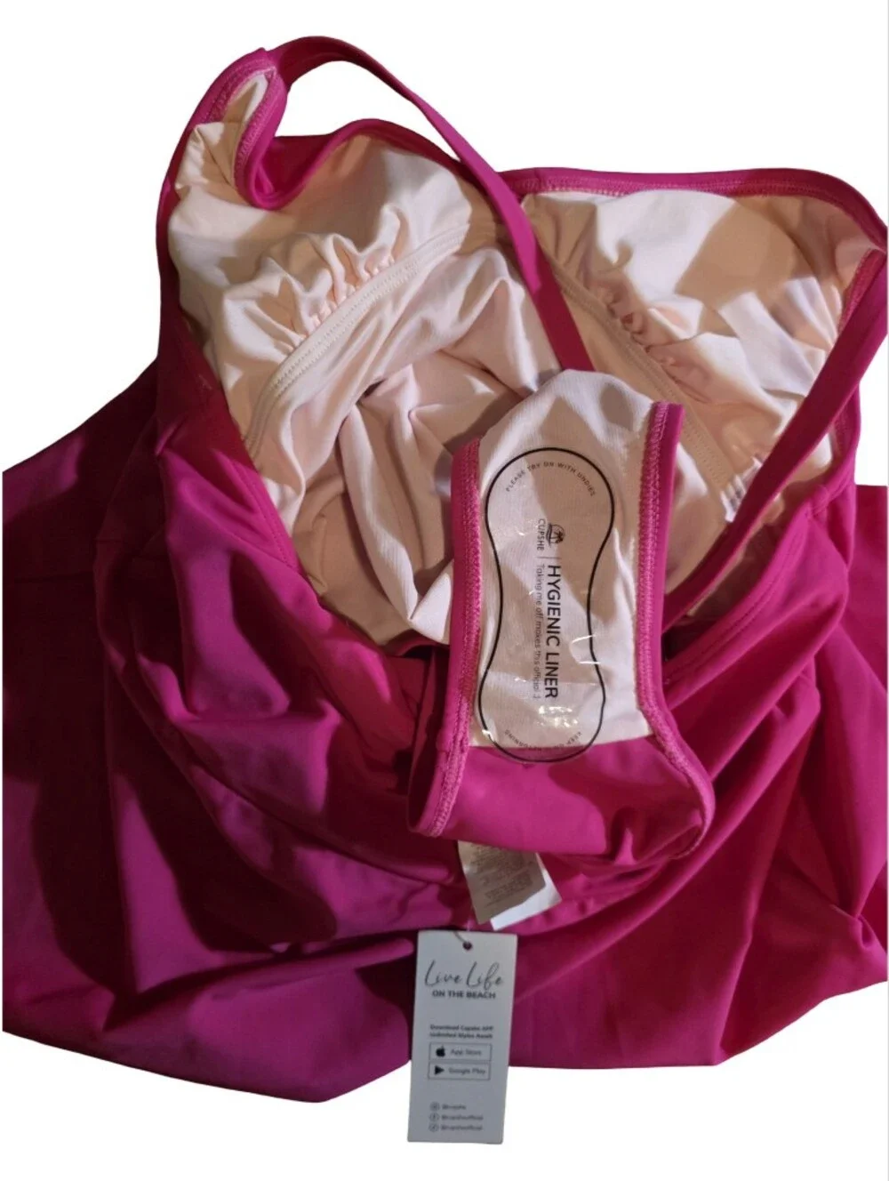 Cupshe Bright Fuchsia Bandeau Ruched Swim Dress One Piece Swimsuit Women Size S